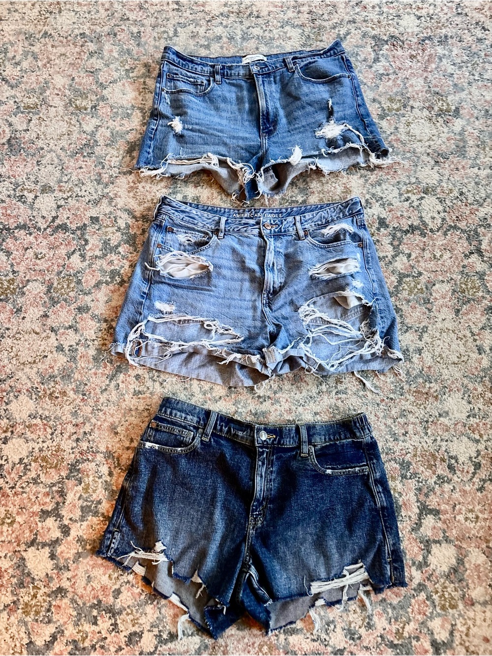 Distressed Women’s Denim Shorts Trio - Light & Dark Blue